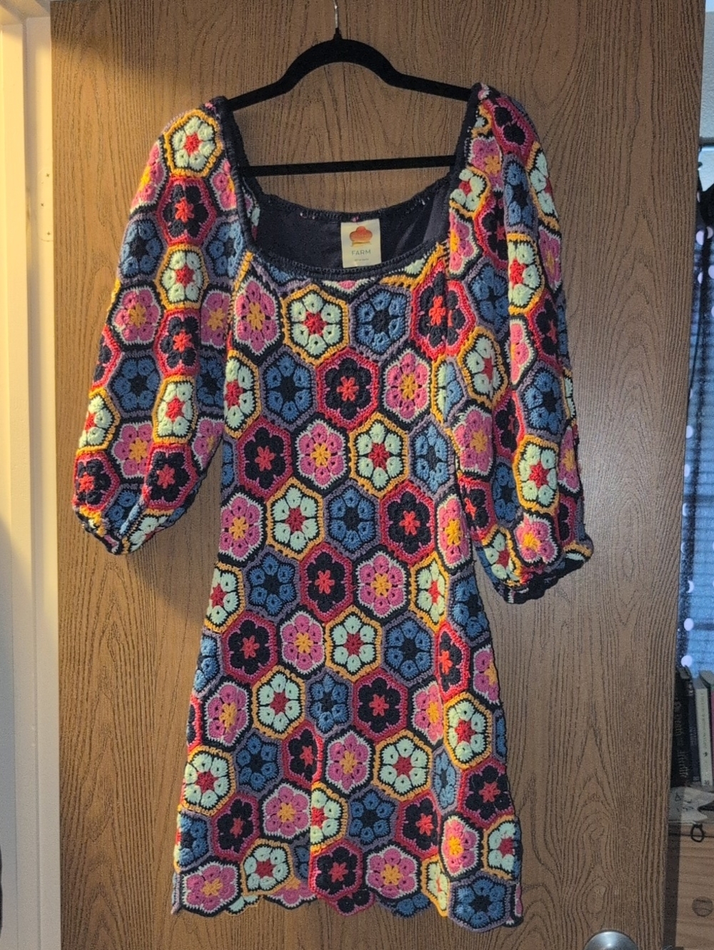 FARM Rio Navy Multicolor Crochet Floral Mini Dress